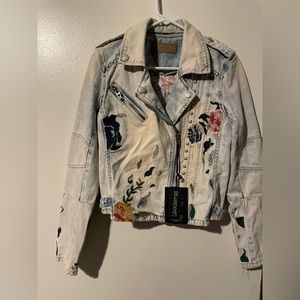 BLANKNYC Embroidered Floral Design and studded Denim Jacket.